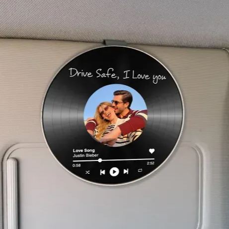Custom Photo Music Album Style  Car Visor Clip Drive Safe Couples Visor Clip With Text(No Song)