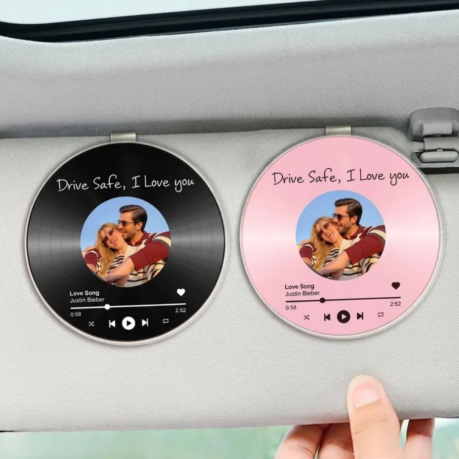Custom Photo Music Album Style  Car Visor Clip Drive Safe Couples Visor Clip With Text
