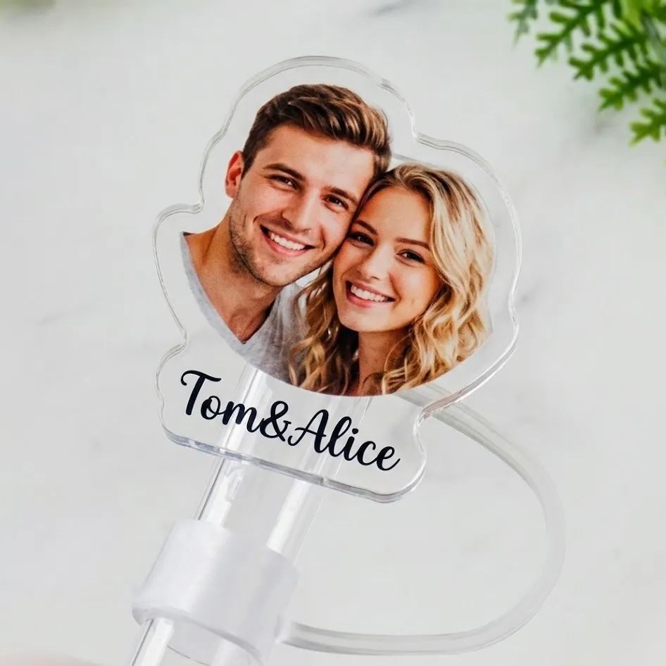 Personalized Face Name Straw Topper Custom Photo Acrylic Straw Cap for Straws Unique Gift Idea for Tumbler Lovers