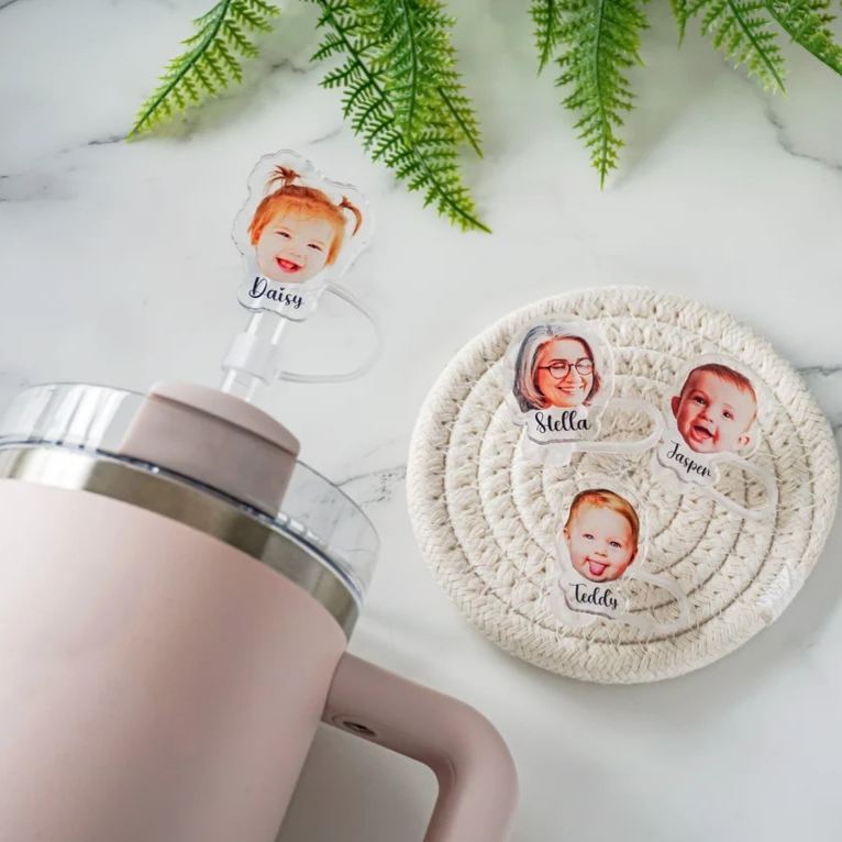 Personalized Face Name Straw Topper Custom Photo Acrylic Straw Cap for Straws Unique Gift Idea for Tumbler Lovers