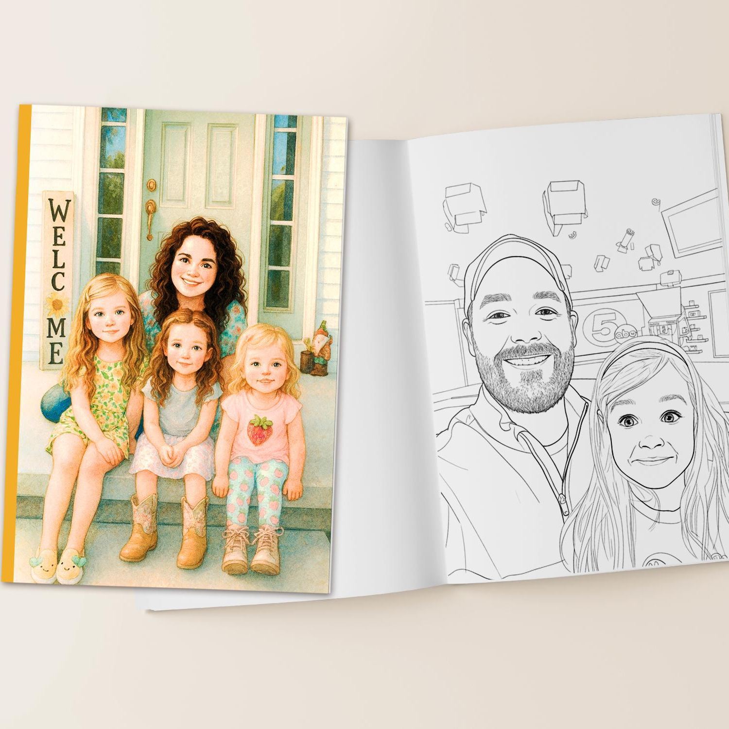 Custom Coloring Book from Photos Custom Coloring Pages + Colored Cover, Personalized Gift for Family