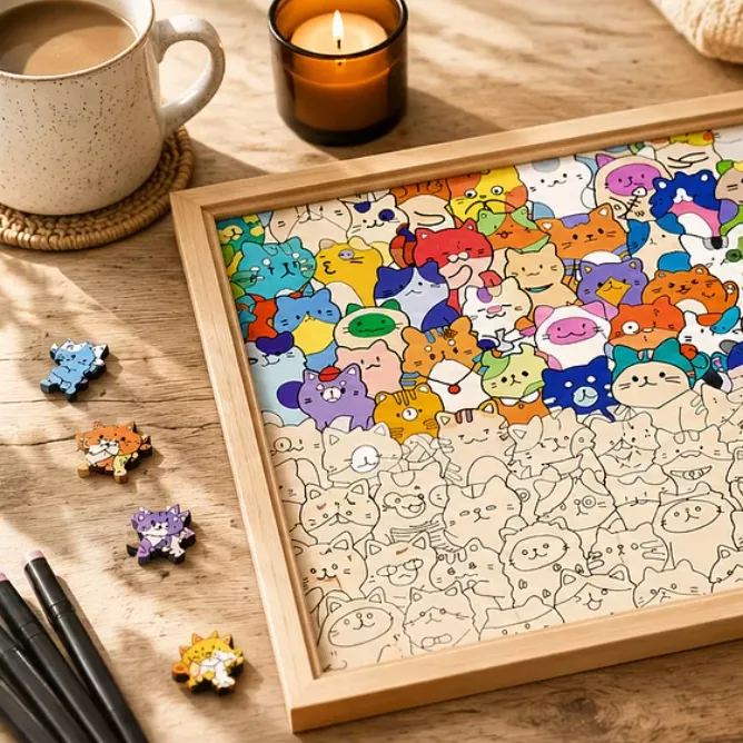 DIY Wooden Coloring Puzzle – Hand-paint Your Own Animal Puzzle (Optional 24-Color Markers & 8 Designs)