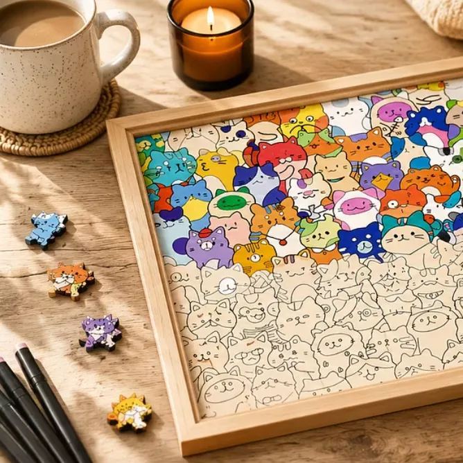DIY Wooden Coloring Puzzle – Hand-paint Your Own Animal Puzzle (Optional 24-Color Markers & 8 Designs)