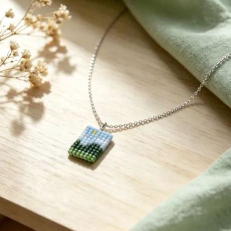 Landscape Necklace -Mini Pixel Mountain View Pendant Necklace Aesthetic Forest Layered Jewelry