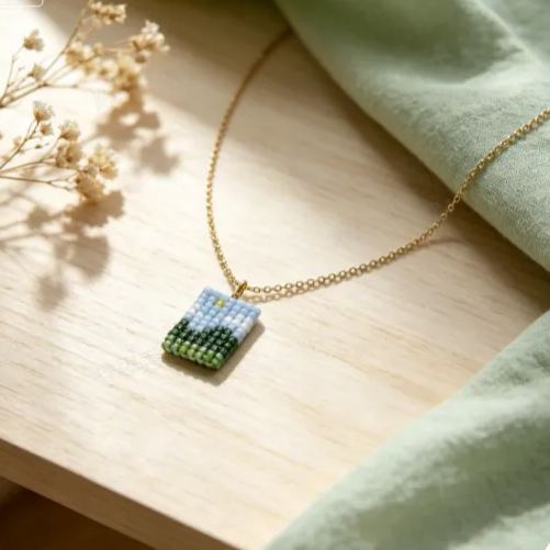 Landscape Necklace -Mini Pixel Mountain View Pendant Necklace Aesthetic Forest Layered Jewelry