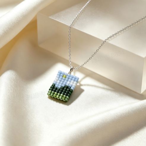 Landscape Necklace -Mini Pixel Mountain View Pendant Necklace Aesthetic Forest Layered Jewelry