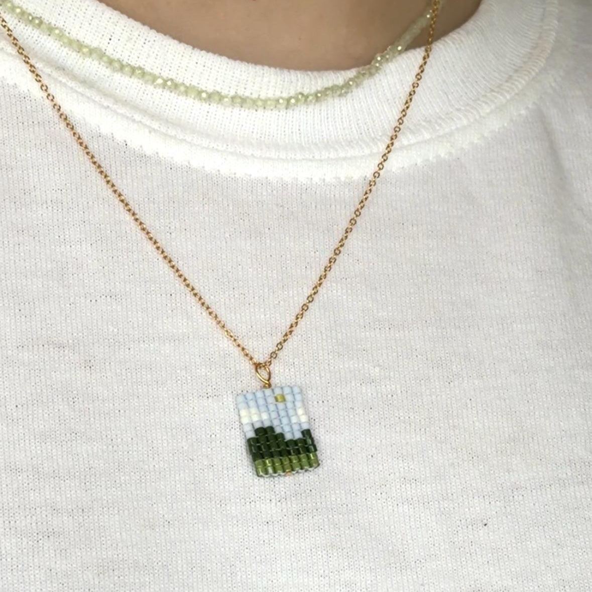 Landscape Necklace -Mini Pixel Mountain View Pendant Necklace Aesthetic Forest Layered Jewelry