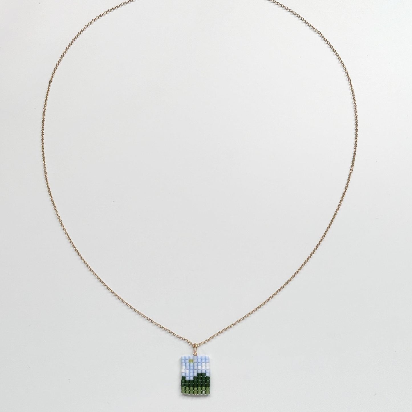Landscape Necklace -Mini Pixel Mountain View Pendant Necklace Aesthetic Forest Layered Jewelry