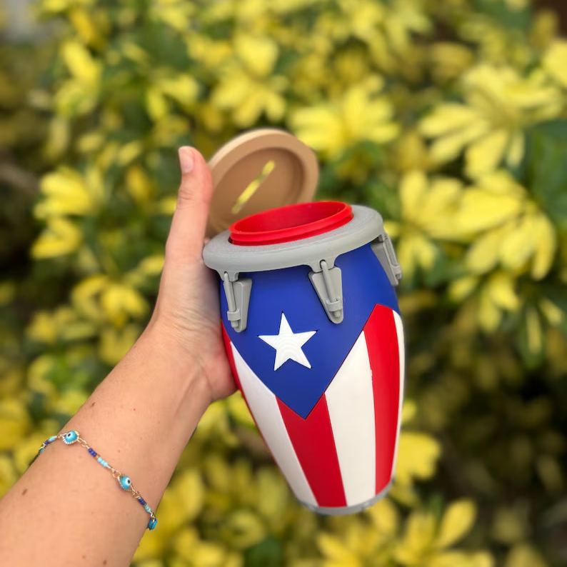 3D Printed Conga Drum Piggy Bank Coin Bank Can Cooler, Cuba Flag Decor, Music Lover Gift - CustWit