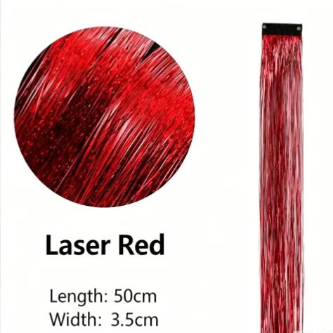 Holographic Glitter Hair Extensions - Clip-in Tinsel Hair Highlights for Party & Festival （10 pieces）