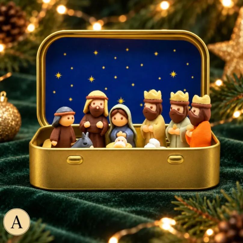 Mini Nativity Tin Box Christmas Scene Religious Figurine Holiday Decor Keepsake Gift