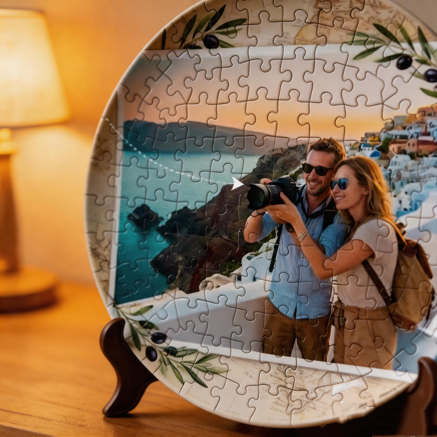 Personalized Photo 3D Puzzle Decorative Plate Custom Picture Round Display Ornament Interlocking Technology