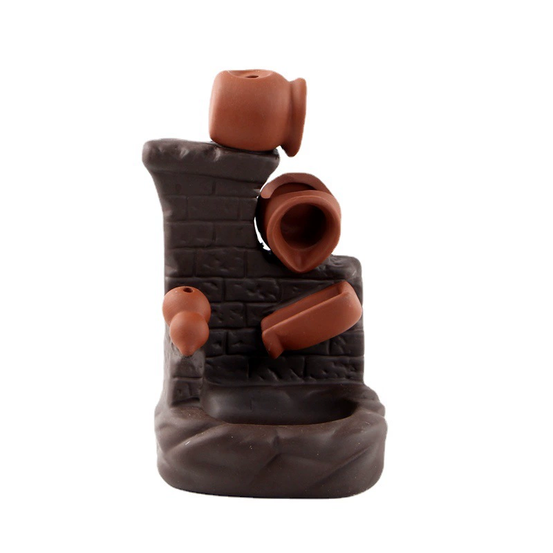Cascading Waterfall Incense Burner Handcrafted Backflow Ceramic Censer with 40 Free Cones Hypnotic Smoke Fountain About 8.5*7*14.8cm