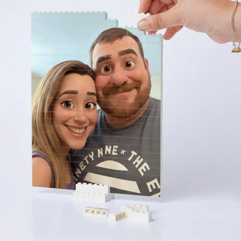 Custom Cartoon Photo Building Block Valentine's Day Gift for Couple Lovers