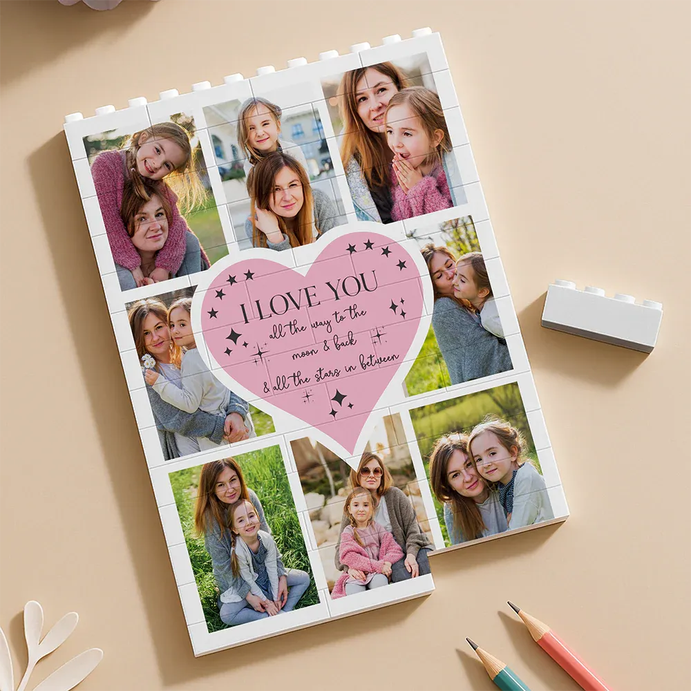 Personalized Heart Photo Brick Puzzle Custom To the Moon & Back Building Blocks Multi-Photo Collage Keepsake Gift for Mom Anniversary Decor Bricks