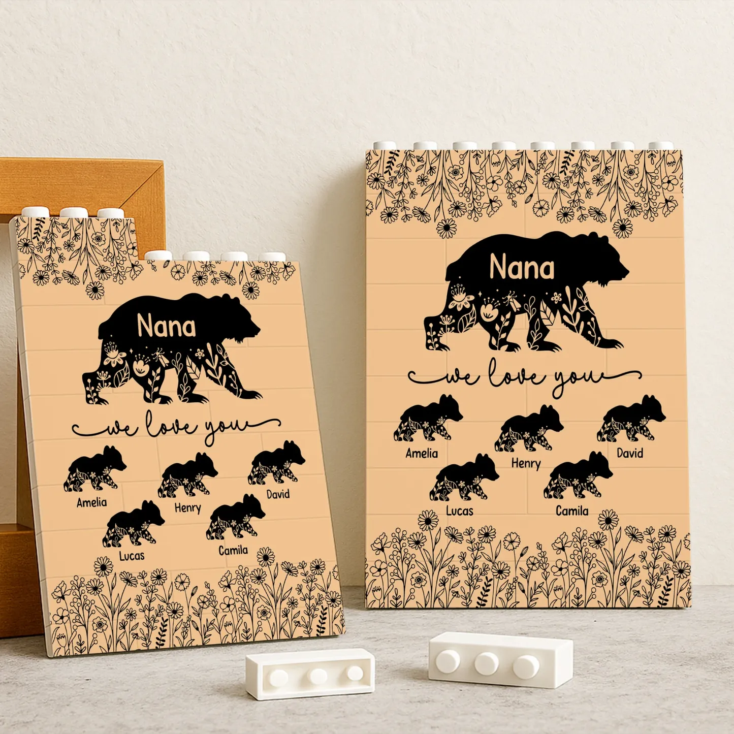 Personalized Mama Bear Building Block Puzzle Custom Name Flower Bear Bricks Mothers Day Gift for Grandma Family Keepsake Home Decor