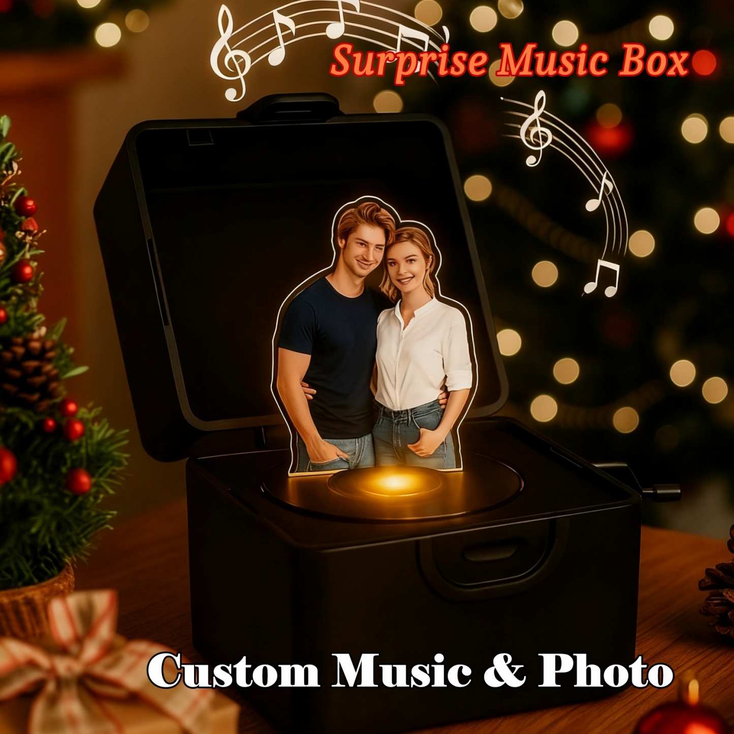Custom Christmas Music Box | Personalized Photo & Song Gift Box | Romantic Surprise Christmas Gift for Couple or Family