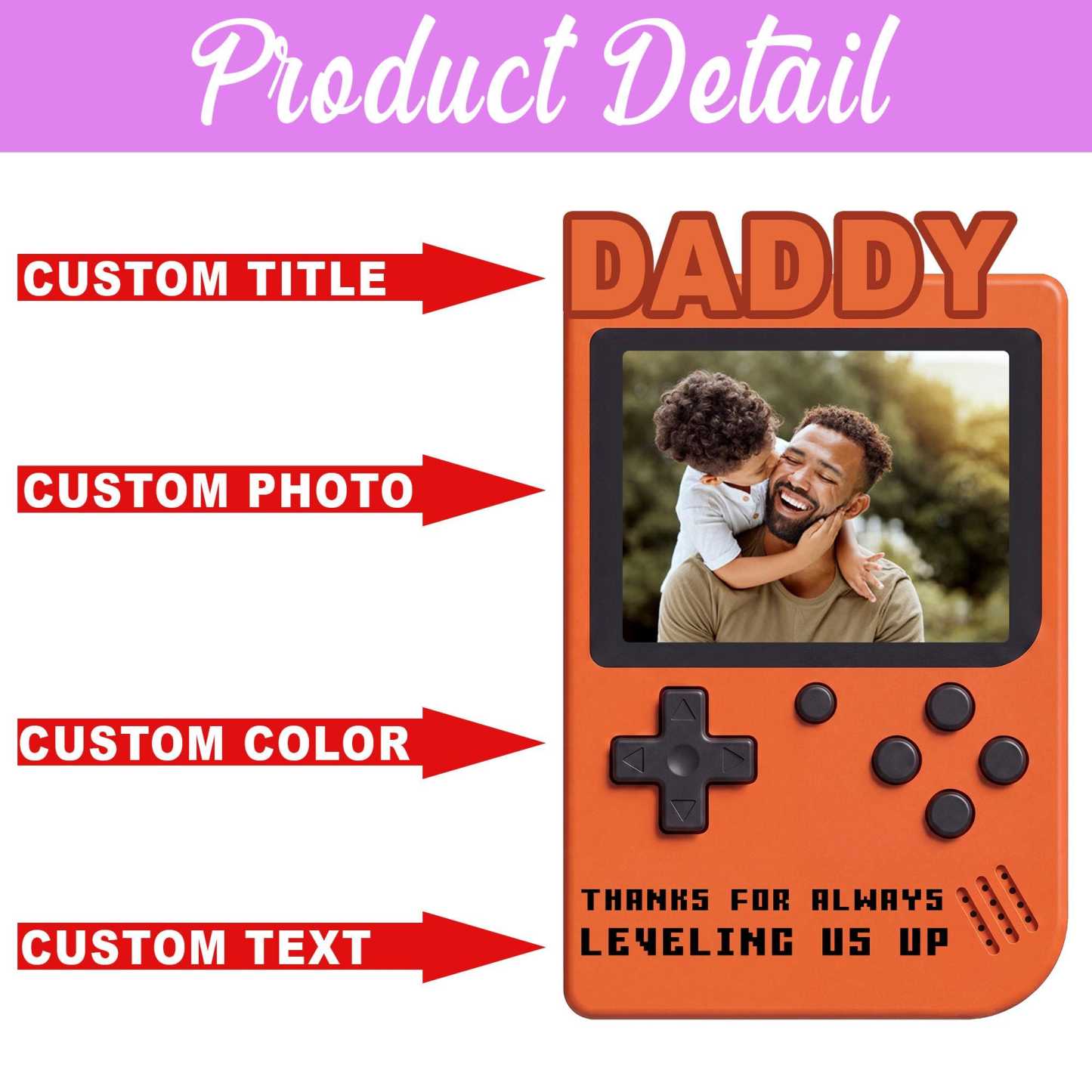 Personalized Fathers Day Gift for Gamer Dad, Custom Photo Dad Frame, Retro Game Console Photo Wooden Block Sign, Game Lover Room Decor