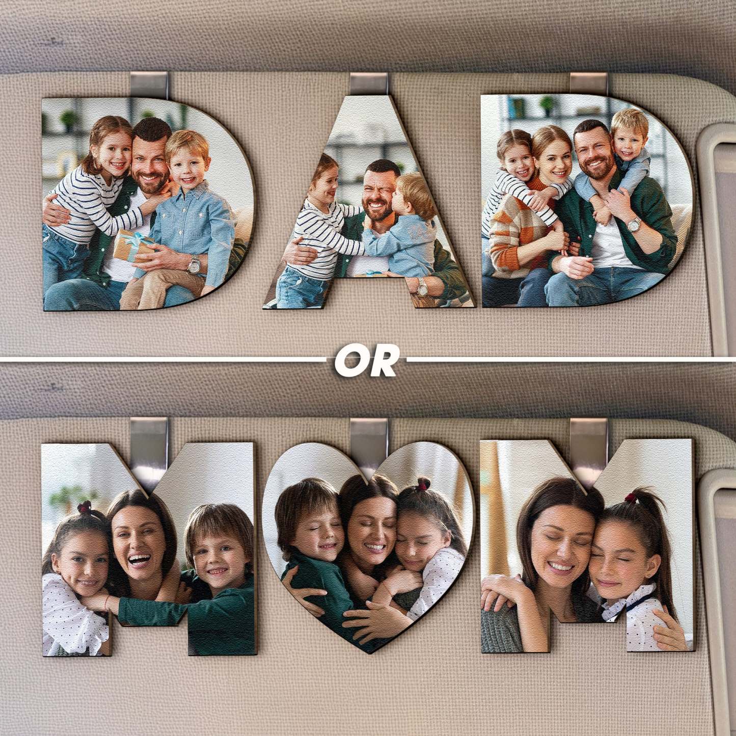 Custom Photo Dad Or Mom Drive Safe Personalized Wooden Photo Car Visor Clip Set(3 Pieces/Set)