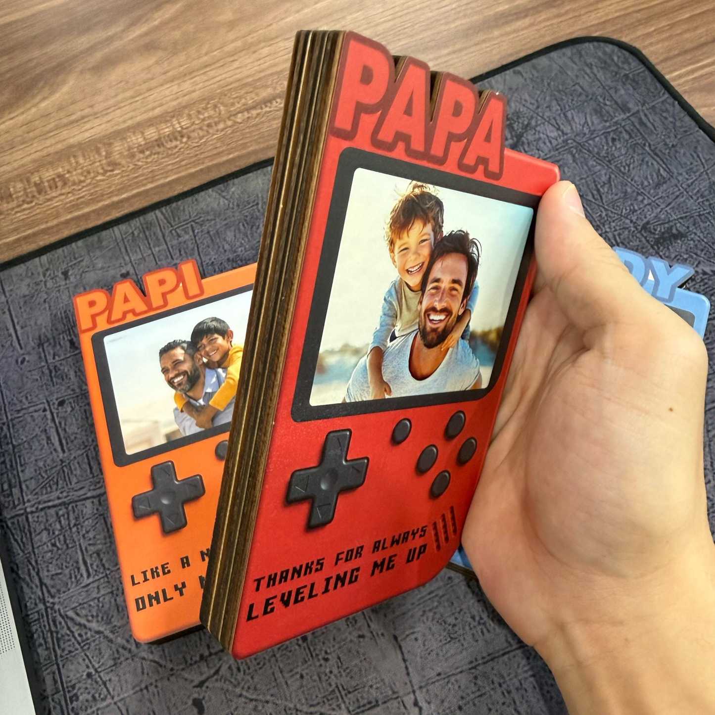 Personalized Fathers Day Gift for Gamer Dad, Custom Photo Dad Frame, Retro Game Console Photo Wooden Block Sign, Game Lover Room Decor