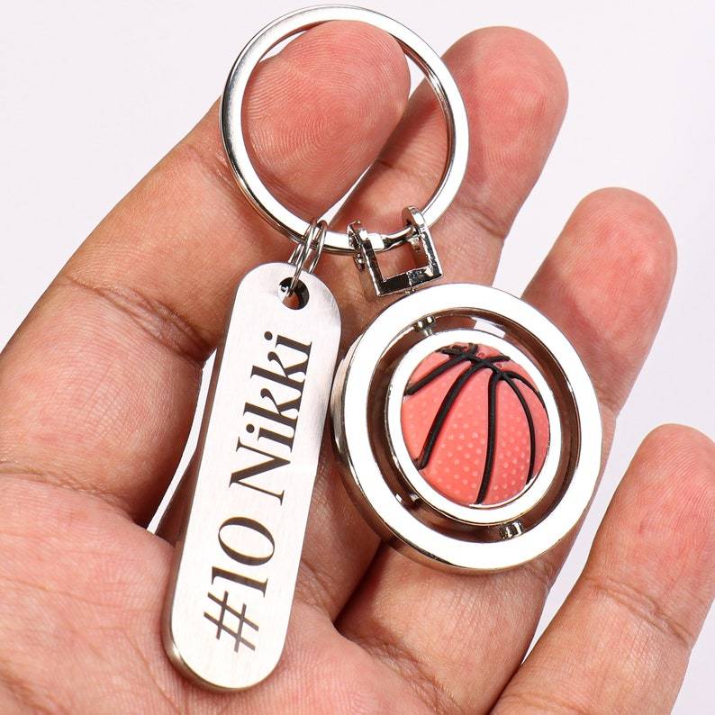 Custom Rotating Basketball Keychain, Custom Athlete's Initials Key Ring, Coach, Team, Graduation Keychain