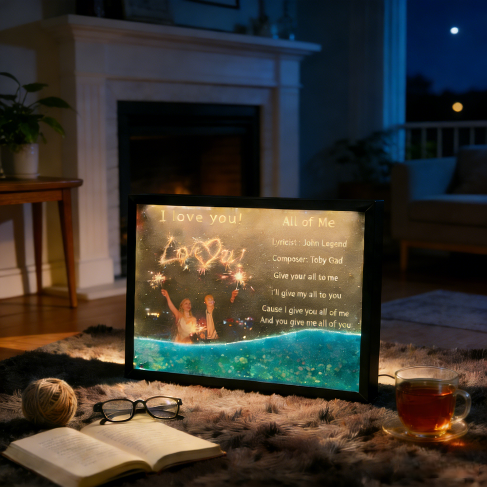 Custom Photo & Text Light-Up Sand Art Frame with Music - Personalized LED Floating Sand Decor Gift
