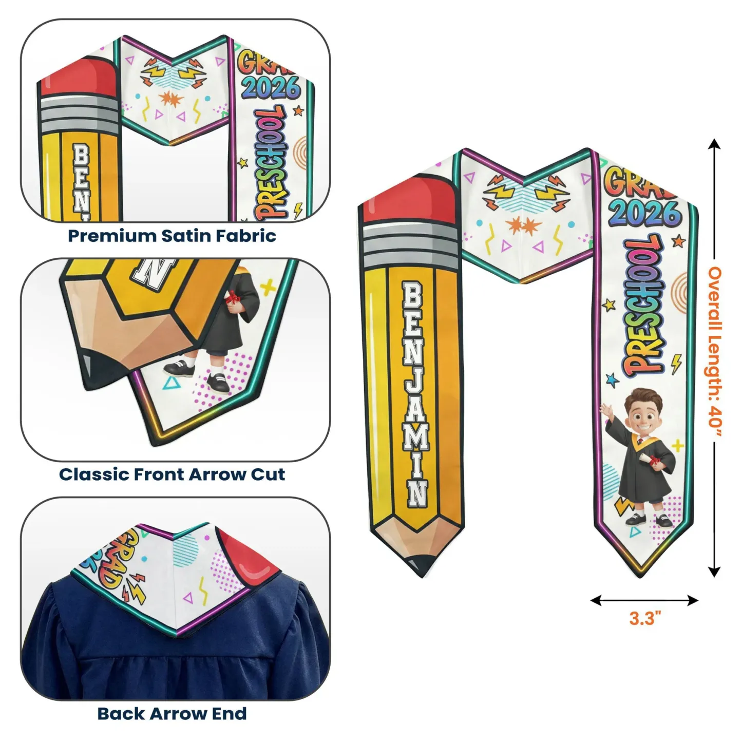 Personalized Preschool Kindergarten Graduation Graduation Stole
