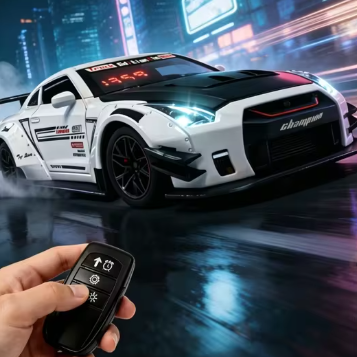 Hpycar Alarm Clock with Remote Control, Rechargeable Battery Hyper Car Clock with Engine Sound, LED Flashing Light & Mist Spray