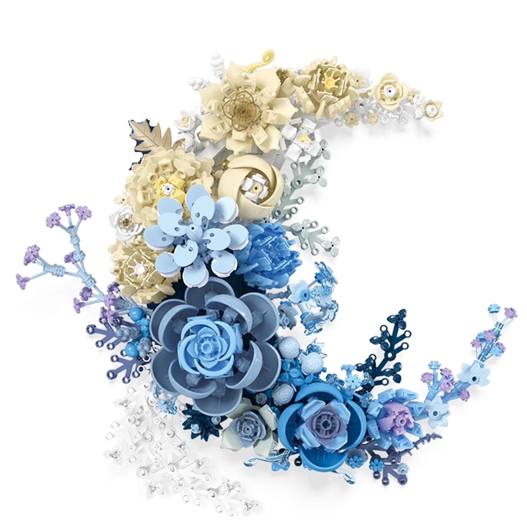Blue Moon Flower Building Set, Botanical Collection Crescent-Shaped Artificial Flowers Building Blocks Kit for Adults Home Decor Wall Art Decoration