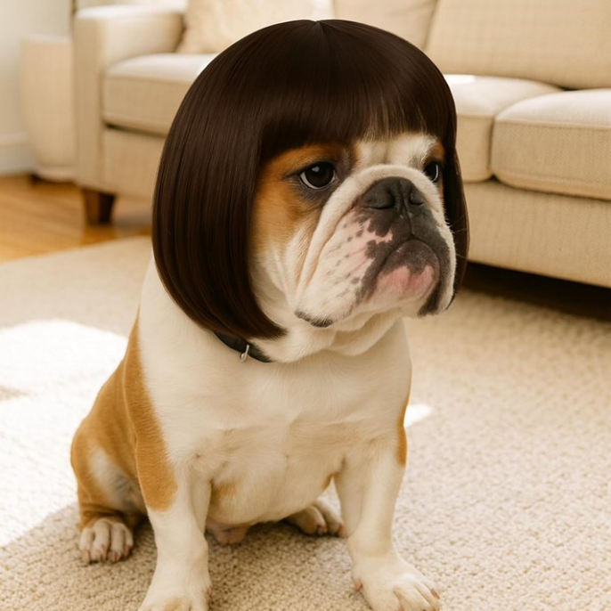 Funny Dog Wig for Small Medium Large Dogs, 7 Inches Pet Costume Elastic Cat Cosplay Wig Decoration for Christmas, Parties(Brown)