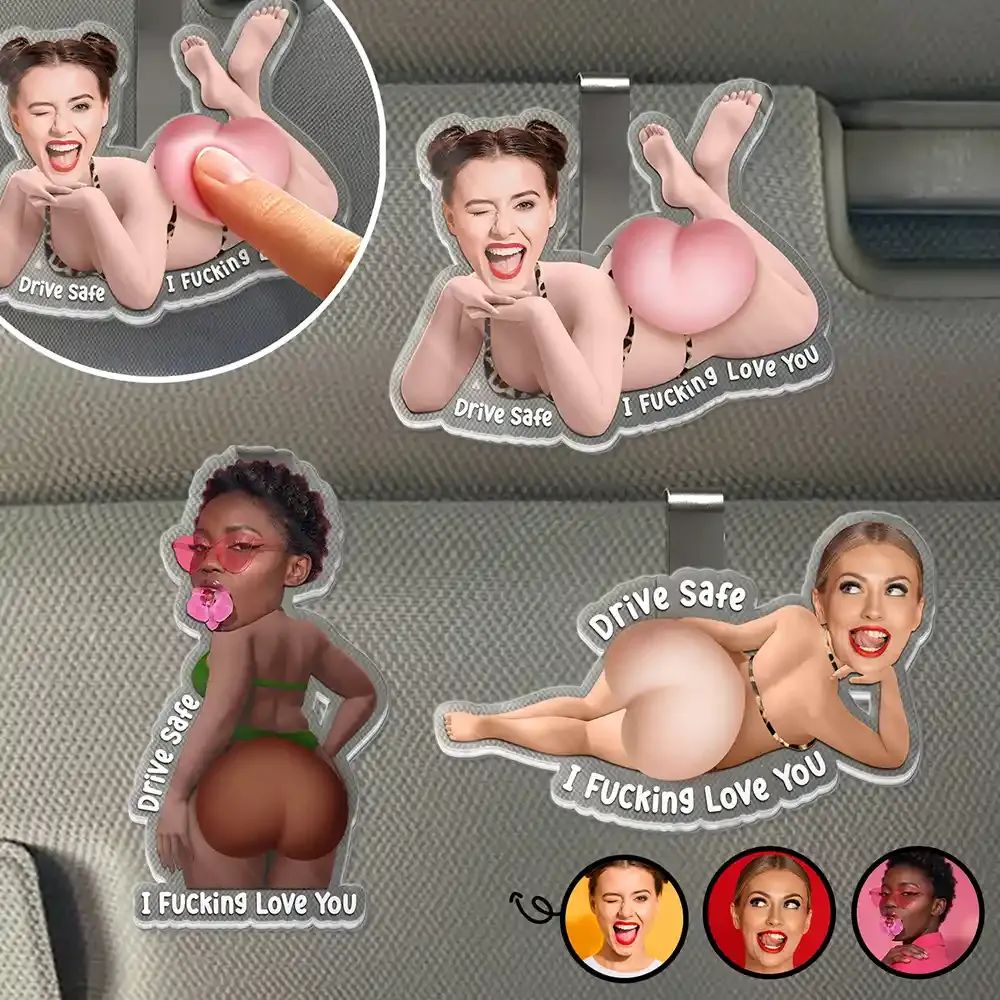 Custom Photo Funny Belly Character Family Member - Personalized Squishy Acrylic Car Visor Clip 1 PCS
