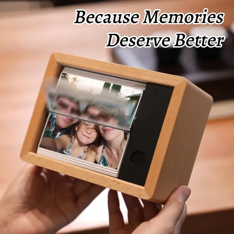 Custom Electric Flip 32 Photo Frame Solid Beech Wood Frame with Light for Family, Couples, Pets & More