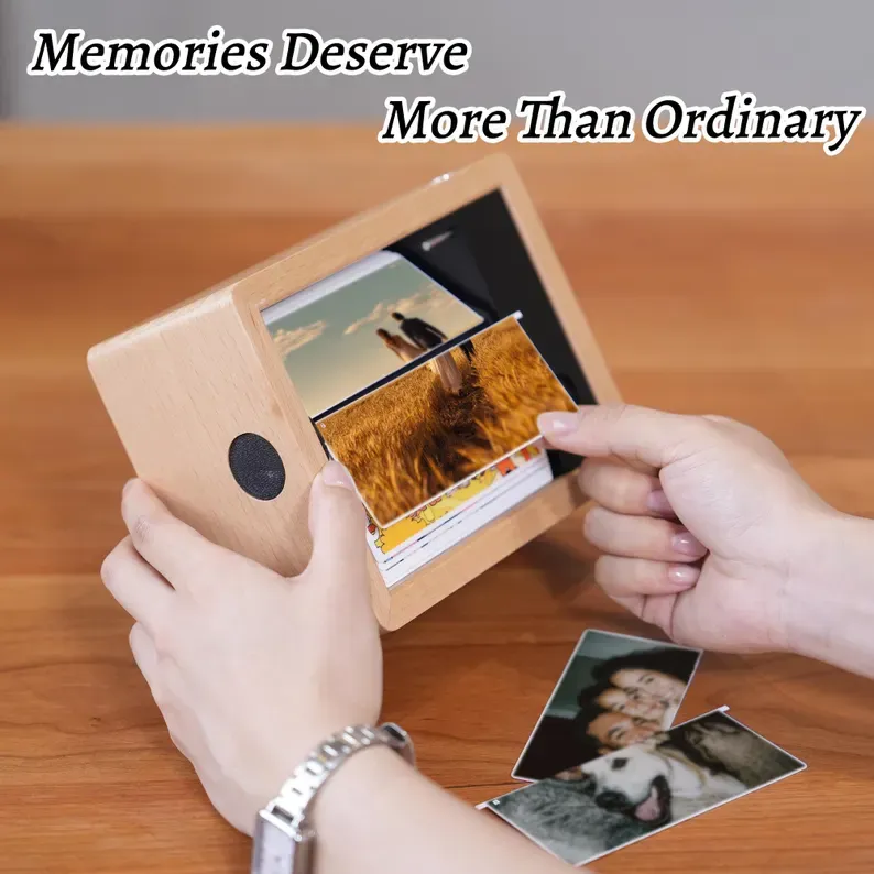 Custom Electric Flip 32 Photo Frame Solid Beech Wood Frame with Light for Family, Couples, Pets & More