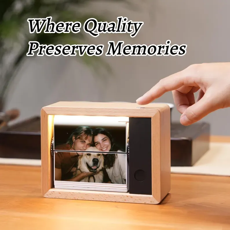 Custom Electric Flip 32 Photo Frame Solid Beech Wood Frame with Light for Family, Couples, Pets & More
