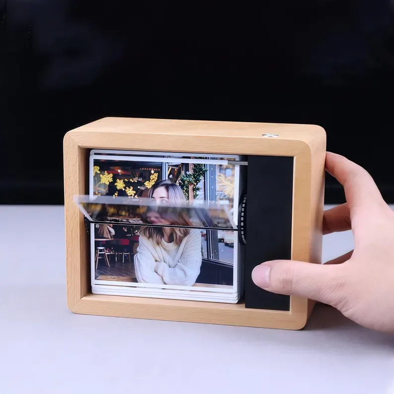 Custom Electric Flip 32 Photo Frame Solid Beech Wood Frame with Light for Family, Couples, Pets & More
