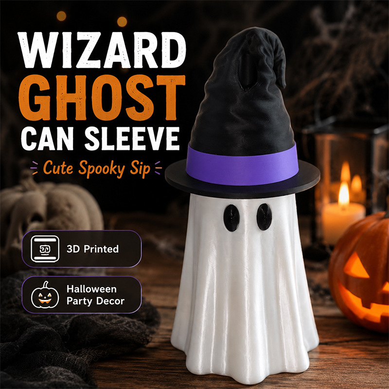 Halloween Ghost Witch Hat Can Cover – Cute Spooky Drink Can Sleeve & Party Decor