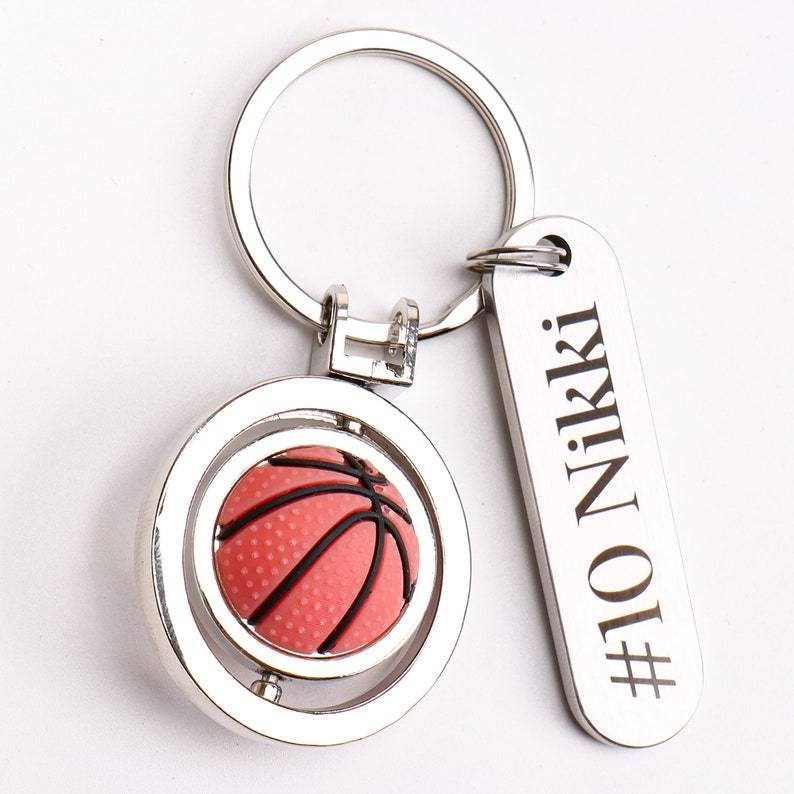 Custom Rotating Basketball Keychain, Customized With Athlete's Initials, Coach, Team, Graduation Keychain