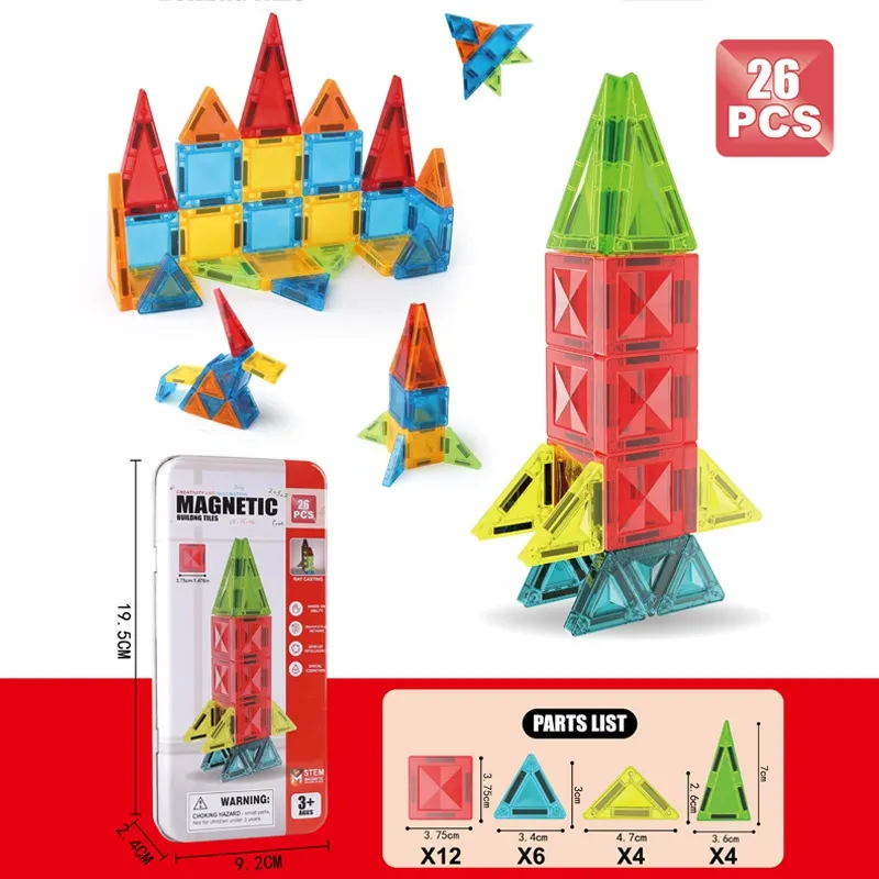 Magnetic Tiles Building Blocks for Kids Ultrasonic Seamless Welding Tech MABS Safe Material STEM Educational Stacking Toys for Toddlers