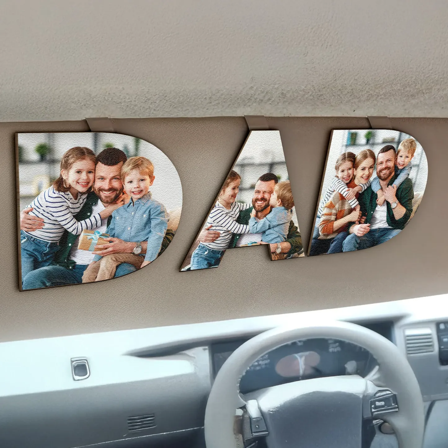 Custom Photo Dad Or Mom Drive Safe Personalized Wooden Photo Car Visor Clip Set(3 Pieces/Set)
