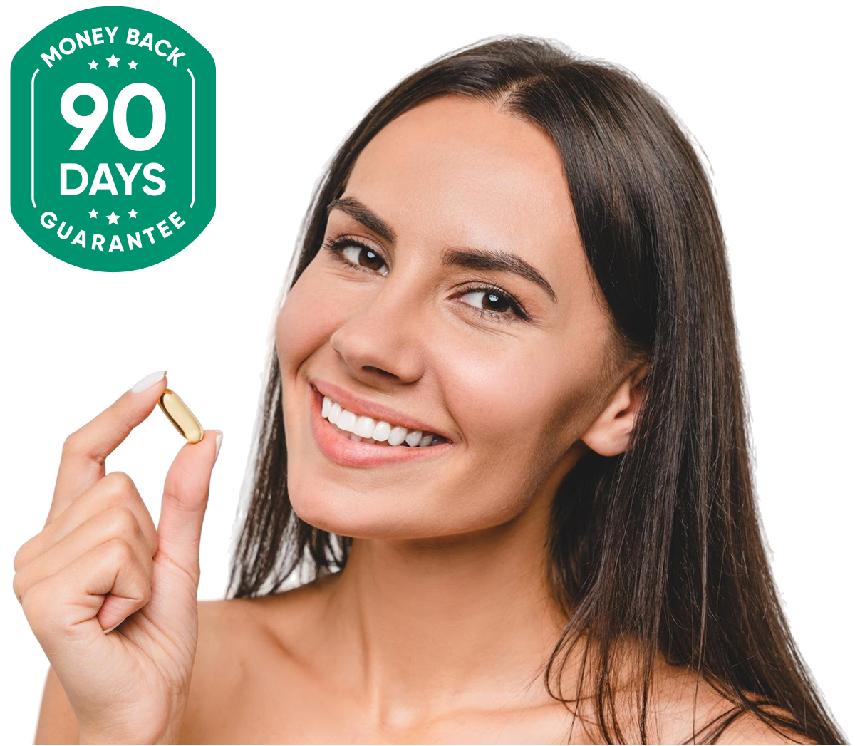 Uśmiechnięta kobieta trzymająca kapsułkę żelową