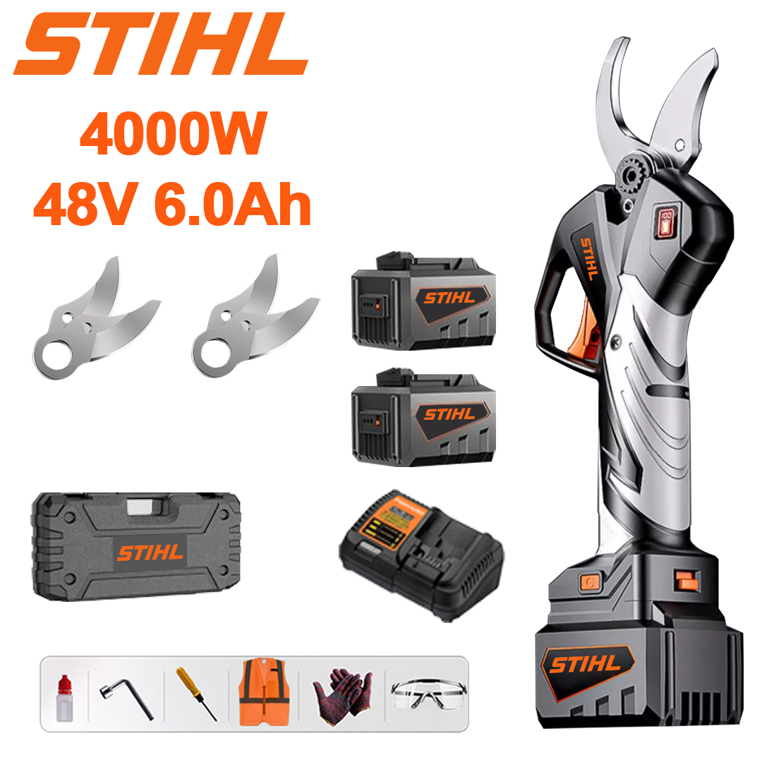 Retractable pruning shears with lithium battery and STIHL 8000W brushl