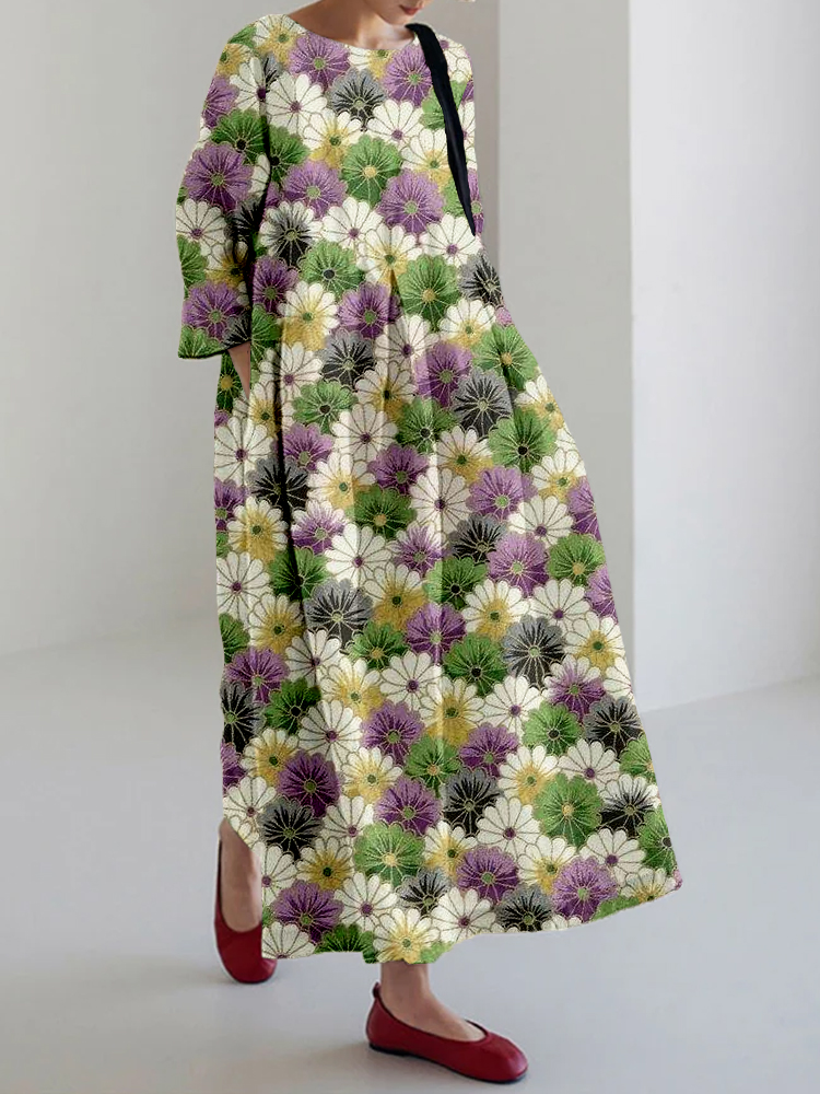 Japanese Style Floral Maxi Dress Casual Long Sleeve main image 1