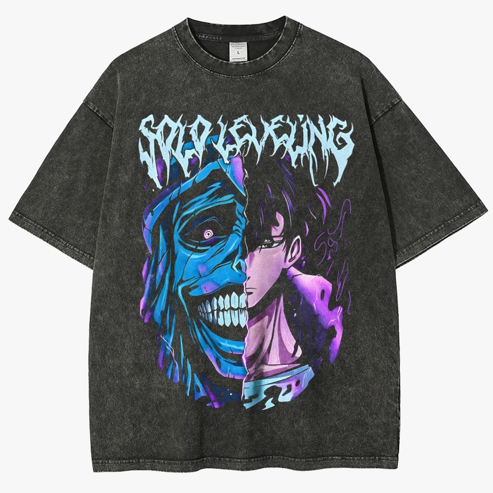 Solo Leveling Acid Washed Lifting Unisex Fit Washed T-Shirt