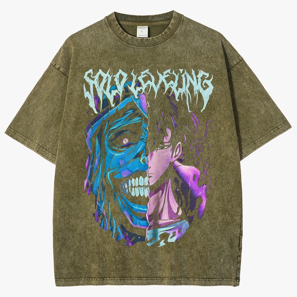 Solo Leveling Acid Washed Lifting Unisex Fit Washed T-Shirt