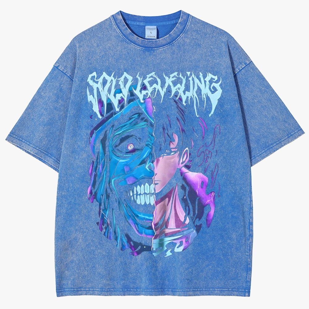 Solo Leveling Acid Washed Lifting Unisex Fit Washed T-Shirt