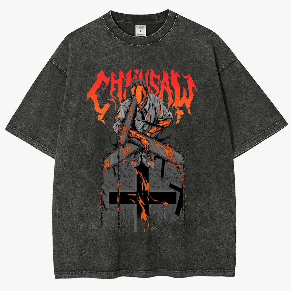 Chainsaw Devil Vintage Unisex Fit Washed T-Shirt