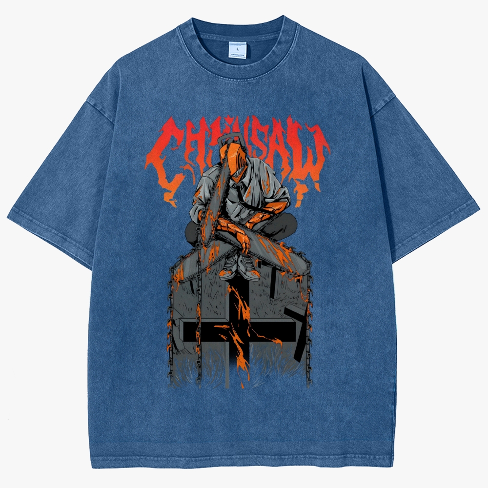 Chainsaw Devil Vintage Unisex Fit Washed T-Shirt