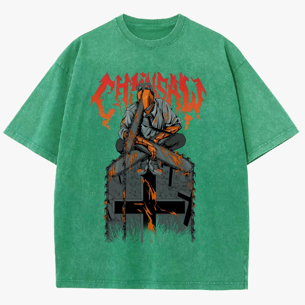 Chainsaw Devil Vintage Unisex Fit Washed T-Shirt
