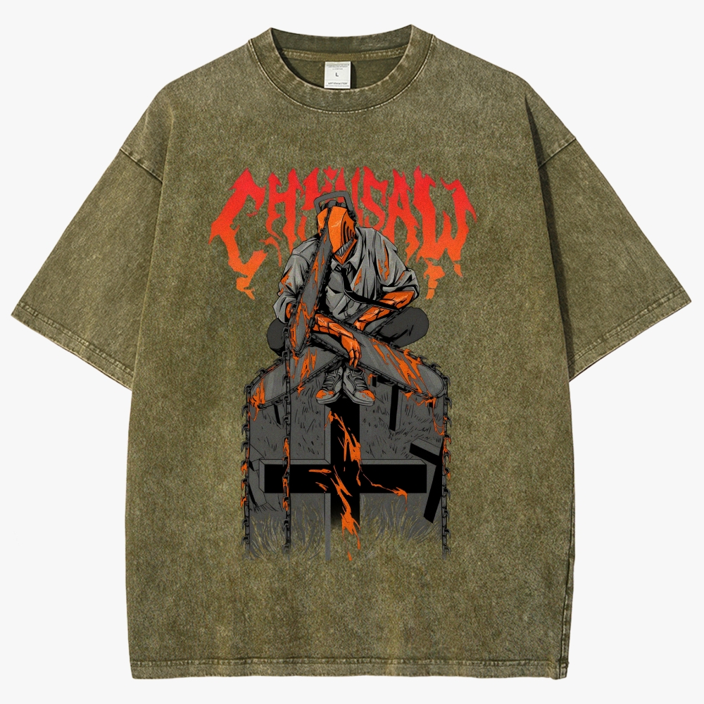 Chainsaw Devil Vintage Unisex Fit Washed T-Shirt
