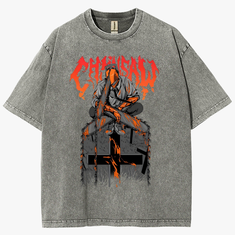 Chainsaw Devil Vintage Unisex Fit Washed T-Shirt